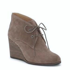 Lucky Brand Taupe Suede Wedge Ankle Booties